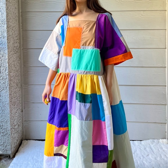 Handmade Quilted Patchwork Colorblock Dress SKU 10184 - Picture 9 of 16